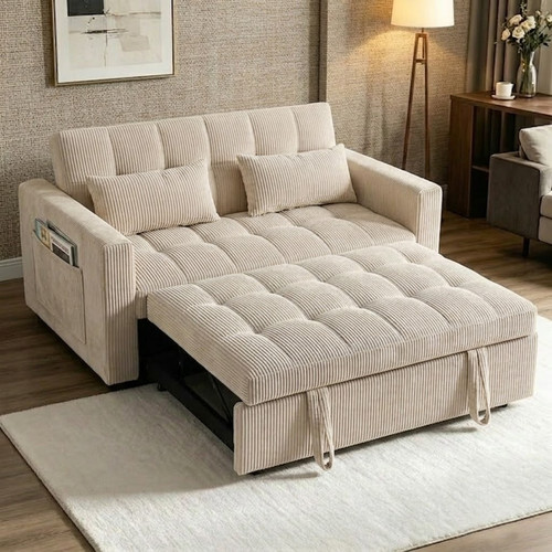 Modern beige corduroy sleeper - beige,