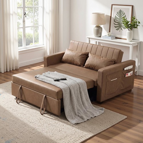 Brown leather convertible - brown,